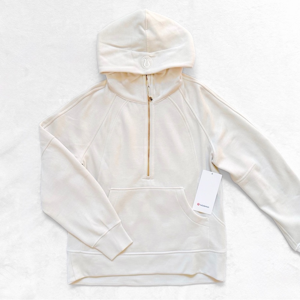 NWT Lululemon Scuba Oversized Half Zip Long Hoodie — Light Ivory/Gold — XS/S